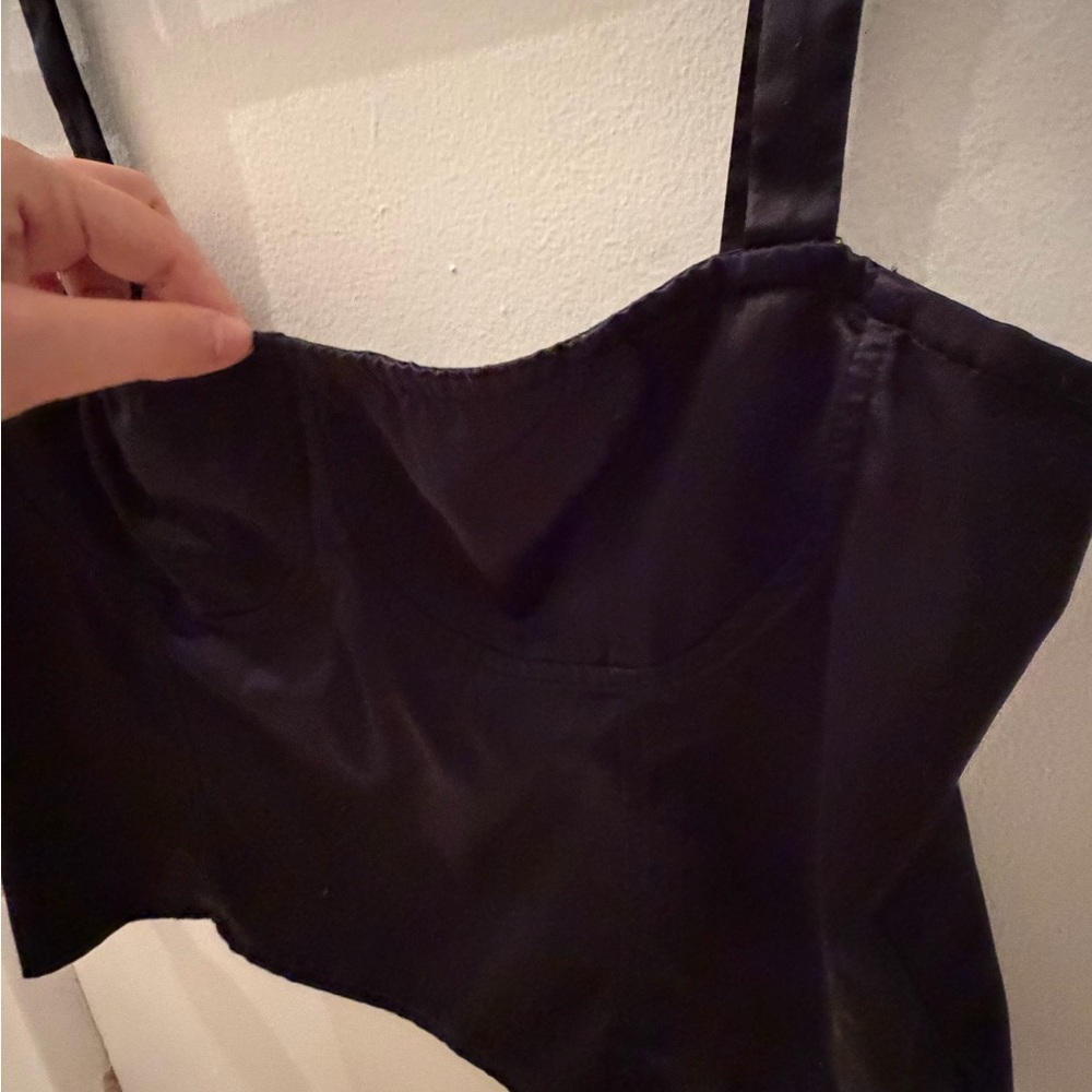 Danielle Bernstein Black Satin Corset Bustier Crop Top Size 12